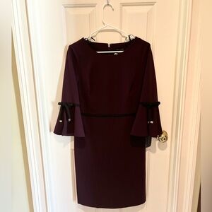 Tommy Hilfiger Long sleeve plum colored dress, black bow detail, size 8